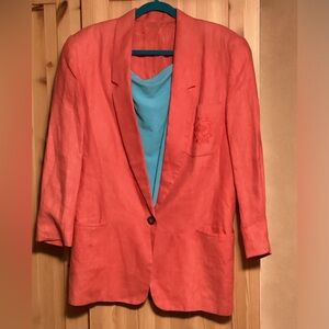 🪸 CORAL Linen Blazer  Harris Wallace 💖 EPLVC  Sz M/LG